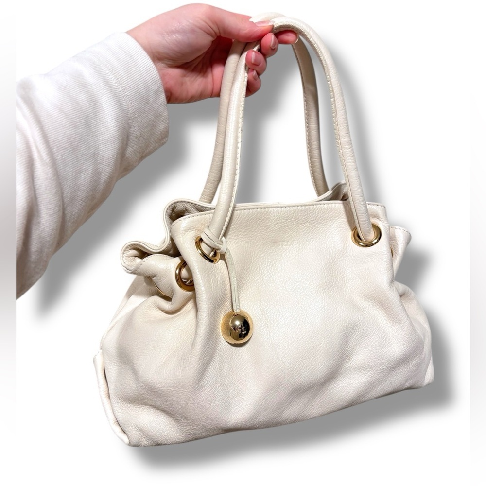 FURLA Cream Italian Leather Carmen Cinch Hobo Shoulder Bag Purse
